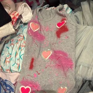 Gray and Pink Heart Kids Tank Top